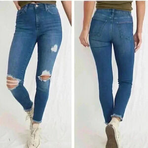 NWT Marine Layer High Skinny Distressed Raw Hem Blue Wash Jeans